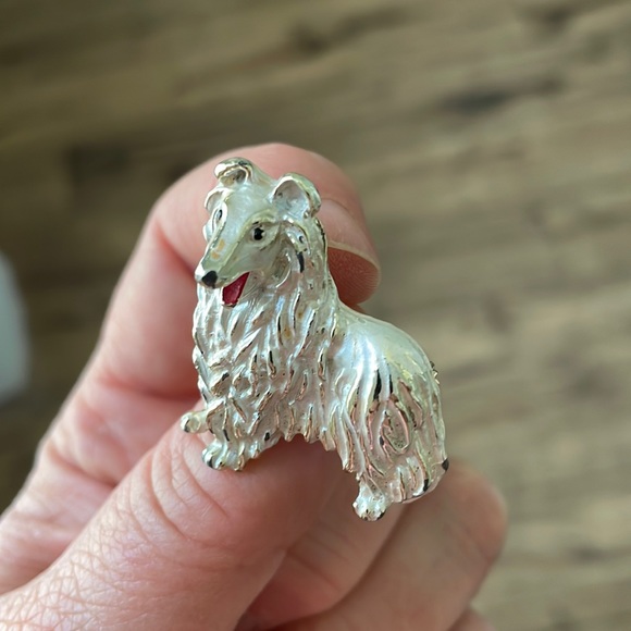 Vintage GERRY Collie sheltie Shetland sheep dog brooch pin silver tone - Picture 3 of 4